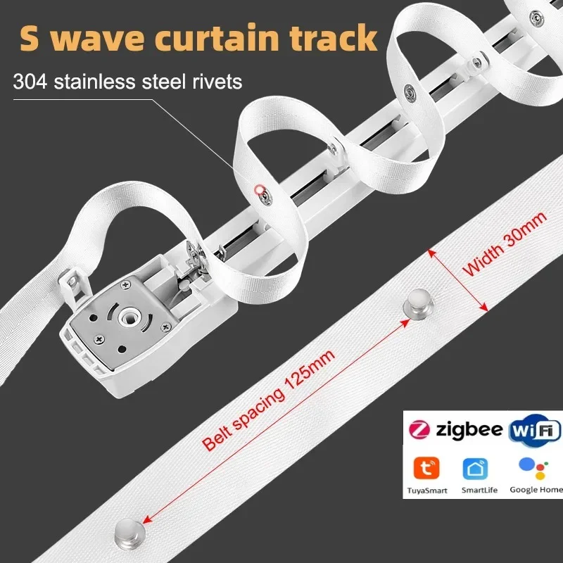 S Wave Ripple Fold Tuya Smart Life WiFi Zigbee Домашний электрический мотор для штор Набор Cornice Rail Alexa