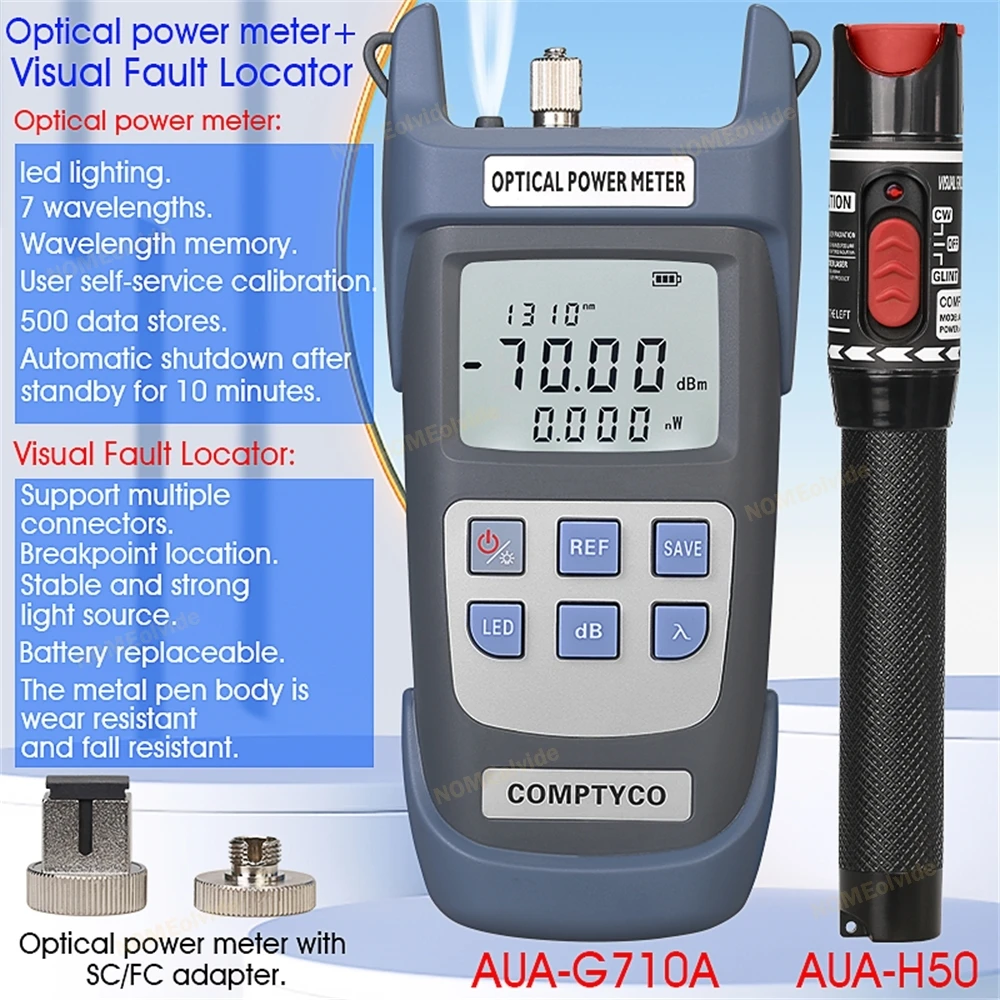 Fiber Optic Cable Tester Tool Kit Optical Power Meter(OPM -70 ~+10dBm)&Visual Fault Locator(1/10/20/30/50mw VFL) FTTH