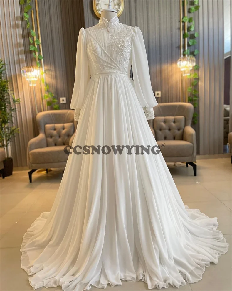 

Женское шифоновое платье It's yiiya, белое платье в мусульманском стиле с аппликацией в арабском стиле на лето 2019