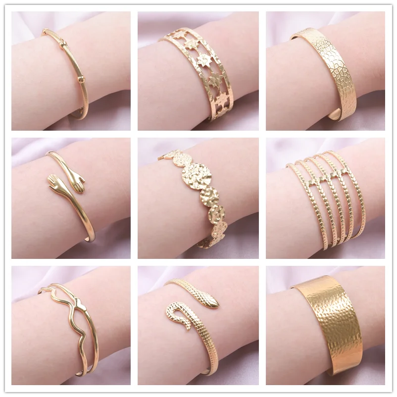 Золотые браслеты из нержавеющей стали с ручной змеей для женщин и мужчин