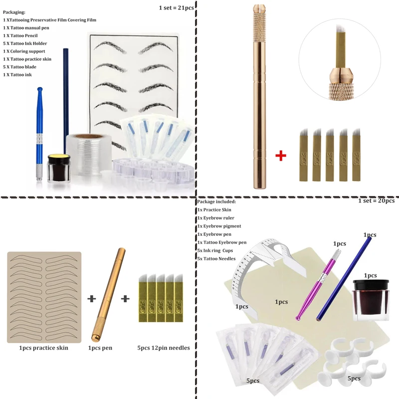 

1 Set Microblading Tebori Makeup Tattoo Kits Manual Pen Eyebrow Practice Pigment Set with Needle Blade Ink Ring Body Art Tools