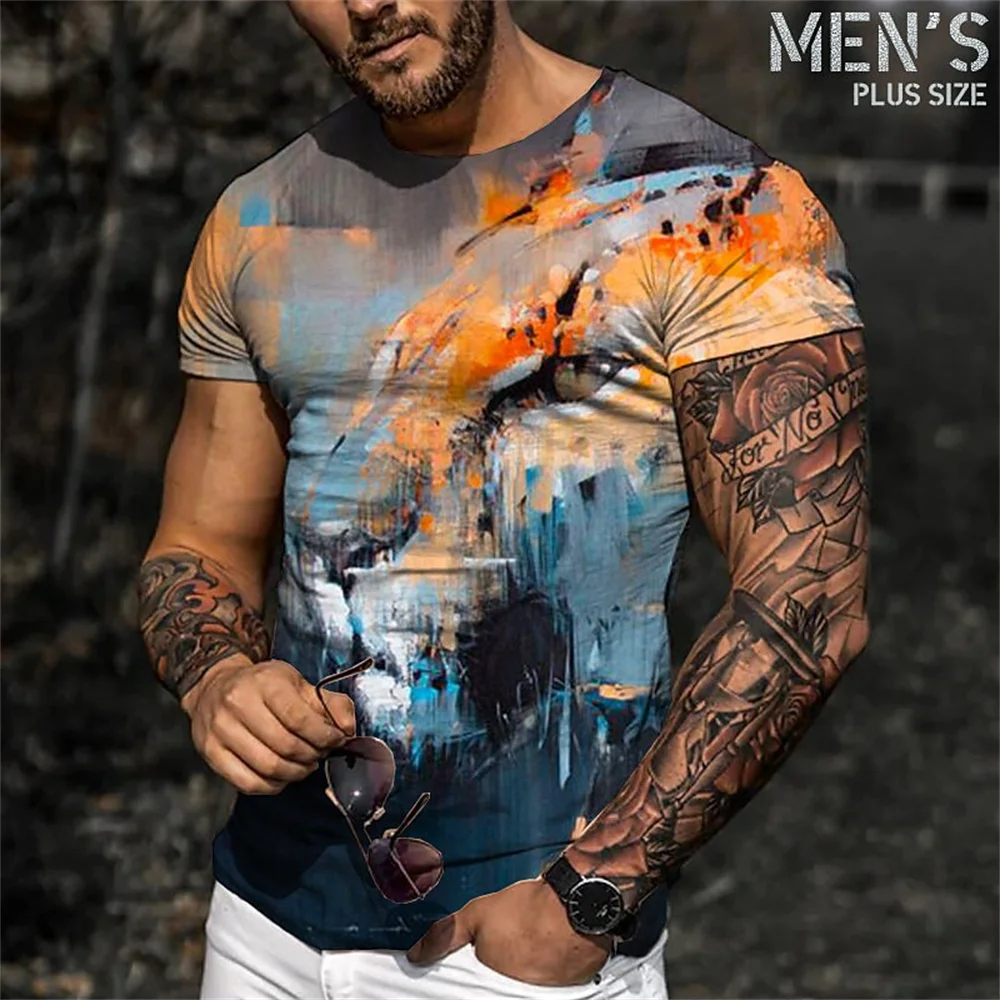 

2023 Summer Men's T-shirt Animal Letter Printing Senior Men's Clothing Retro Simple Fit Outdoor Daily Wear Short-sleeved T-shirt