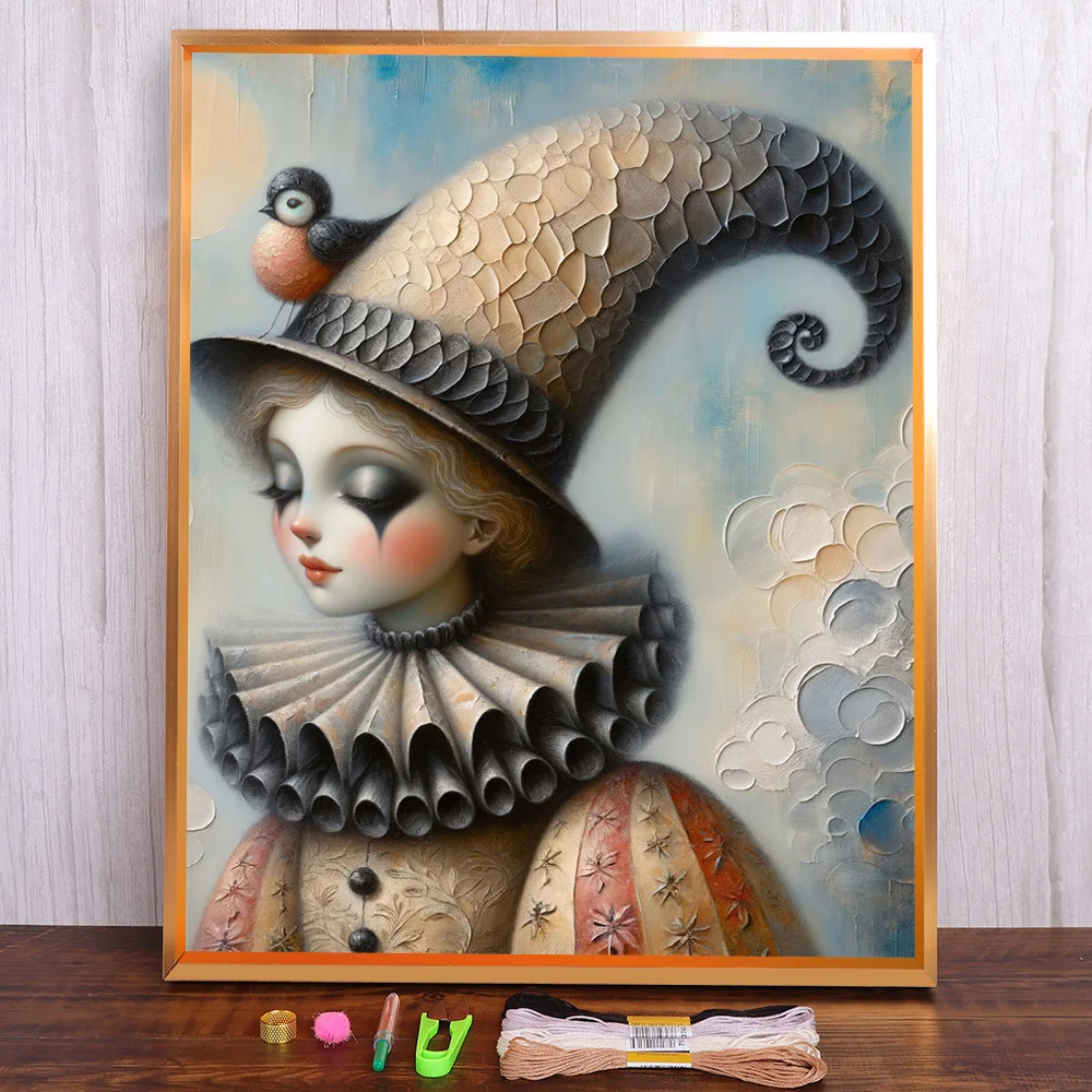 Портрет клоун девушка ткань с принтом 11CT набор для вышивки крестом вышивка