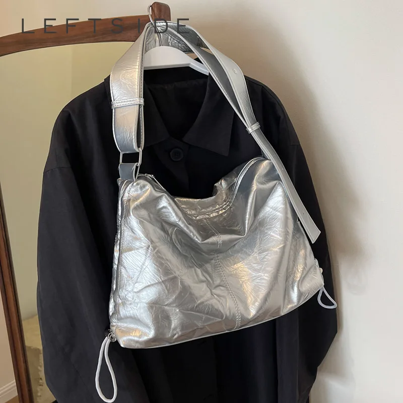 

Y2K стильные серебристые кожаные большие Наплечные сумки для женщин 2023 Роскошная брендовая сумка через плечо для подмышек однотонные сумки и кошельки