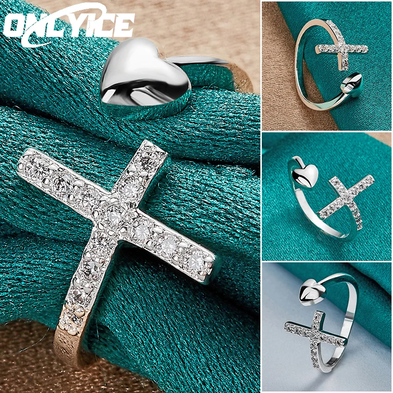 

925 Sterling Silver AAA Zircon Heart Cross Ring For Man Woman Grace Engagement Wedding Charm Party Fashion Jewelry