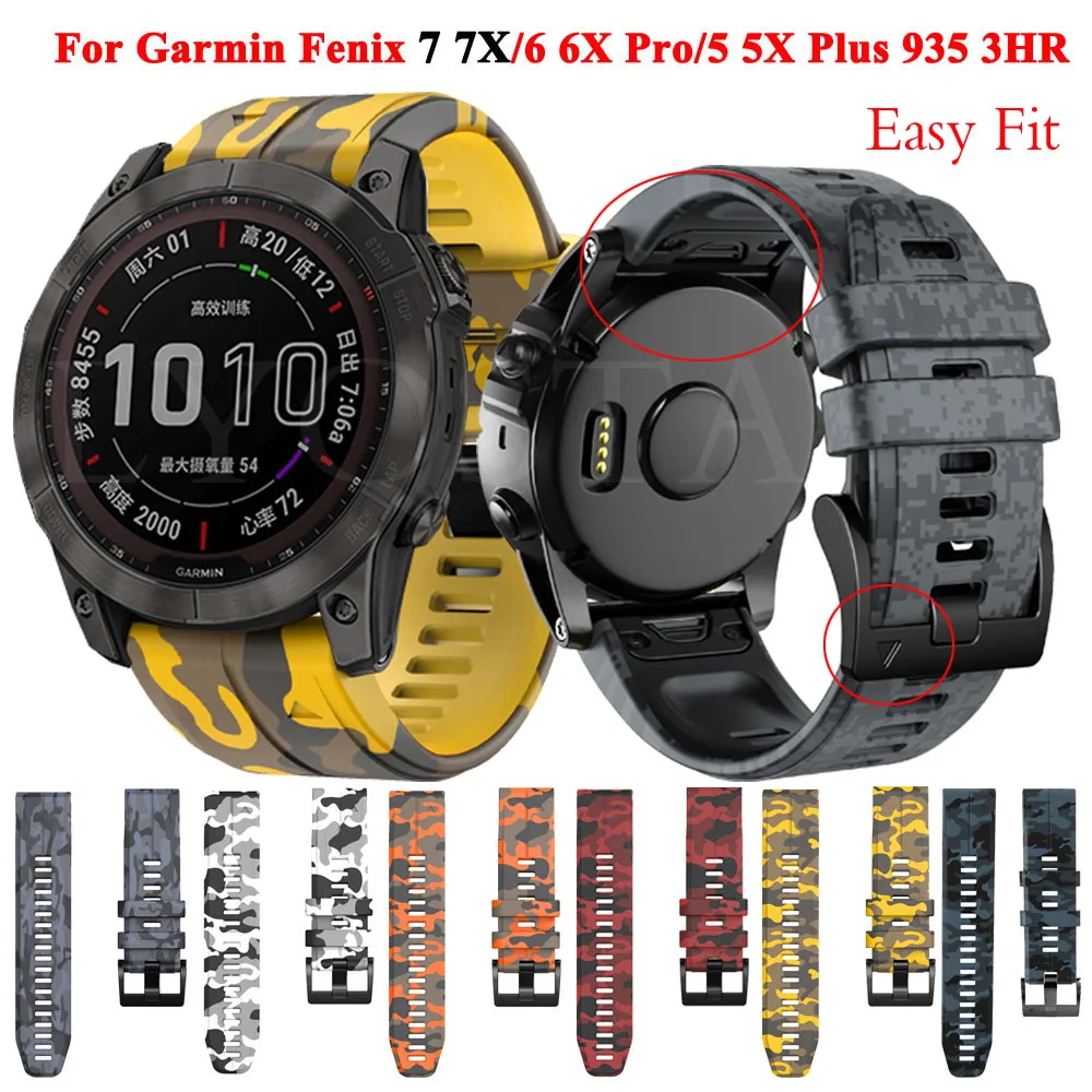 

22 26mm Sport Silicone Watchband Strap For Garmin Fenix 7 7X 6X 6 Pro 5X 5 Plus 3HR Epix Band Easy Fit Quick Release Wirststrap