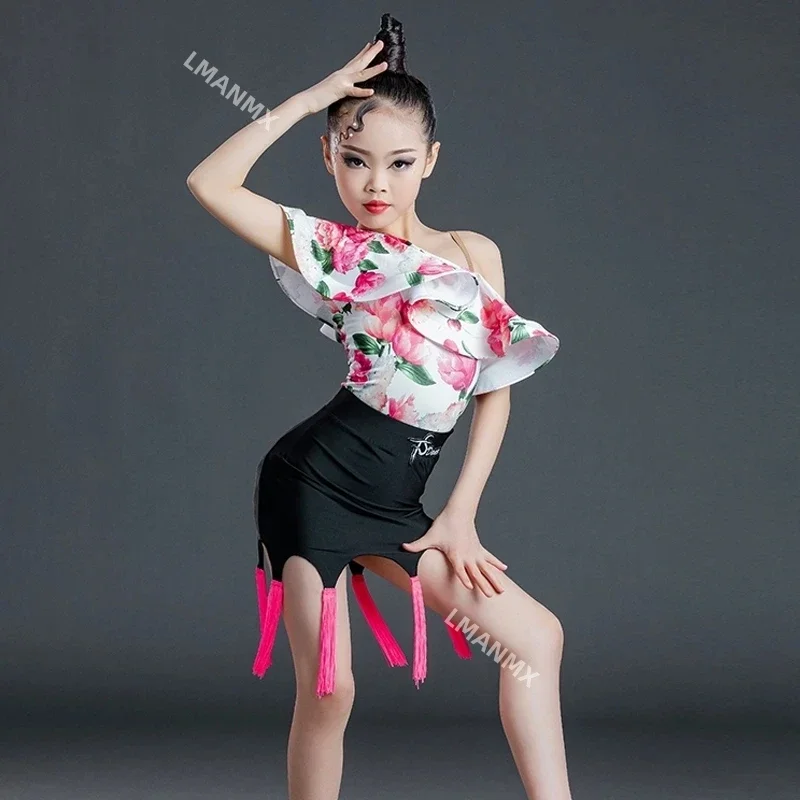 Детское платье для латиноамериканских танцев с рукавом в виде листьев лотоса