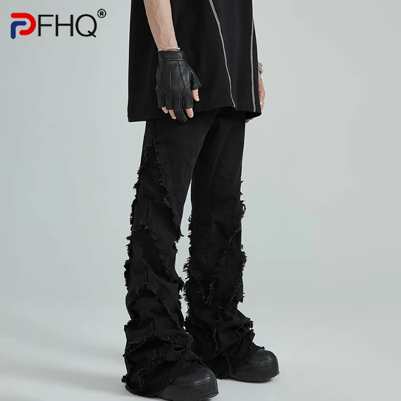 

PFHQ Spring Niche Design Edge Washed Denim Casual Flare Men's Pants 2023 High Quality Street Male Trousers Elegant Trendy New
