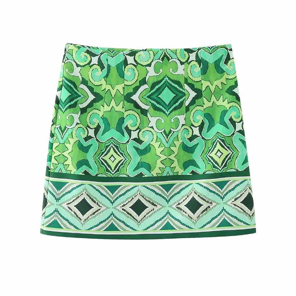 

TRAF WOMEN 2023 Fashion New Patchwork Printed Skirt Design Back Zipper Retro Female High Waist Miniskirt Mujer 3179244