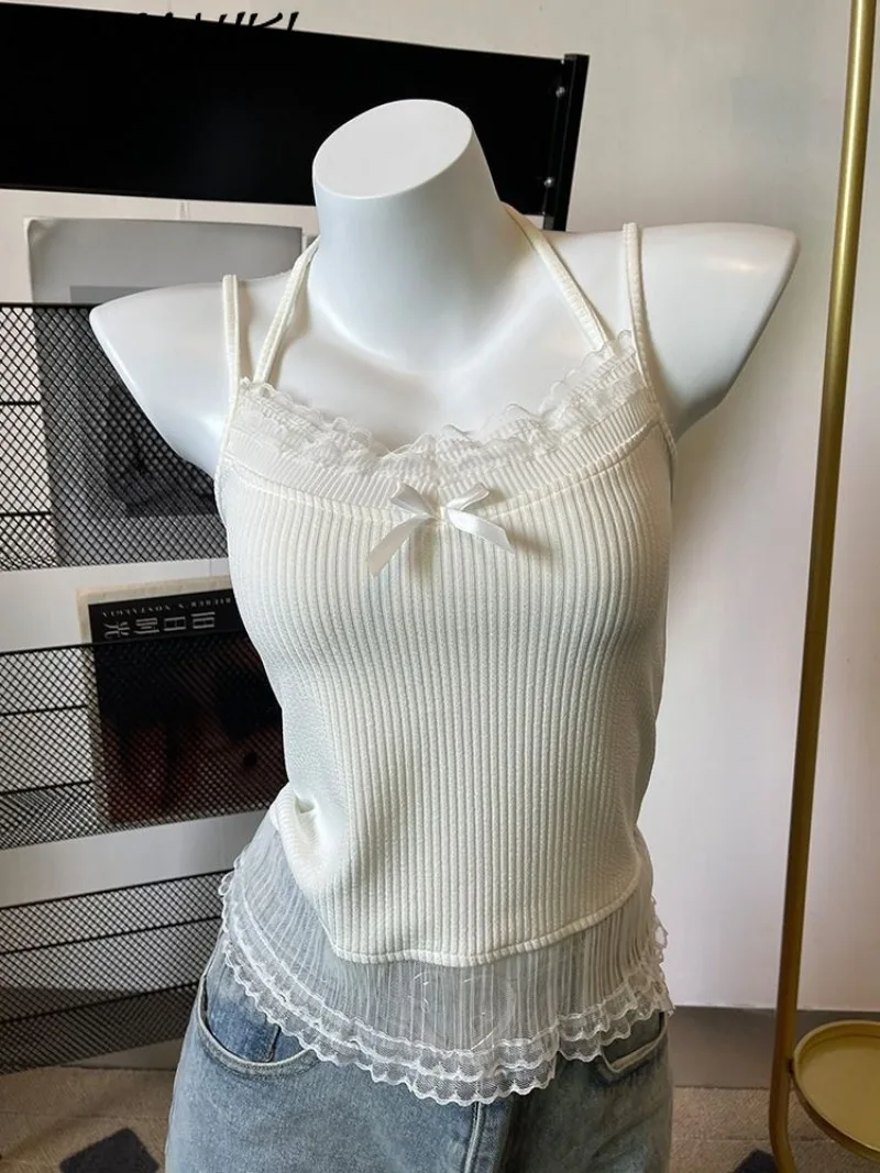 УКОРОЧЕННЫЙ ТОП zawхитки Y2k белый кружевной лоскутный тонкий бандажный топ с