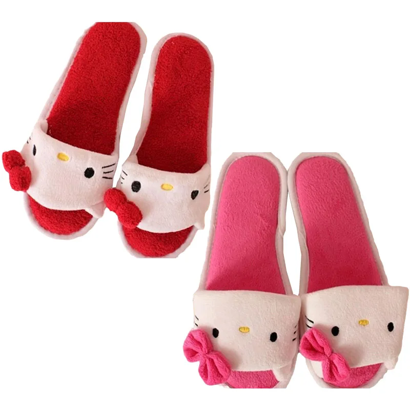 

Kawaii Sanrioed Animation Kittys Plush Cotton Slippers Soft Comfortable Non-slip Rubber Bottom Open Toe Slippers Brithday Gift