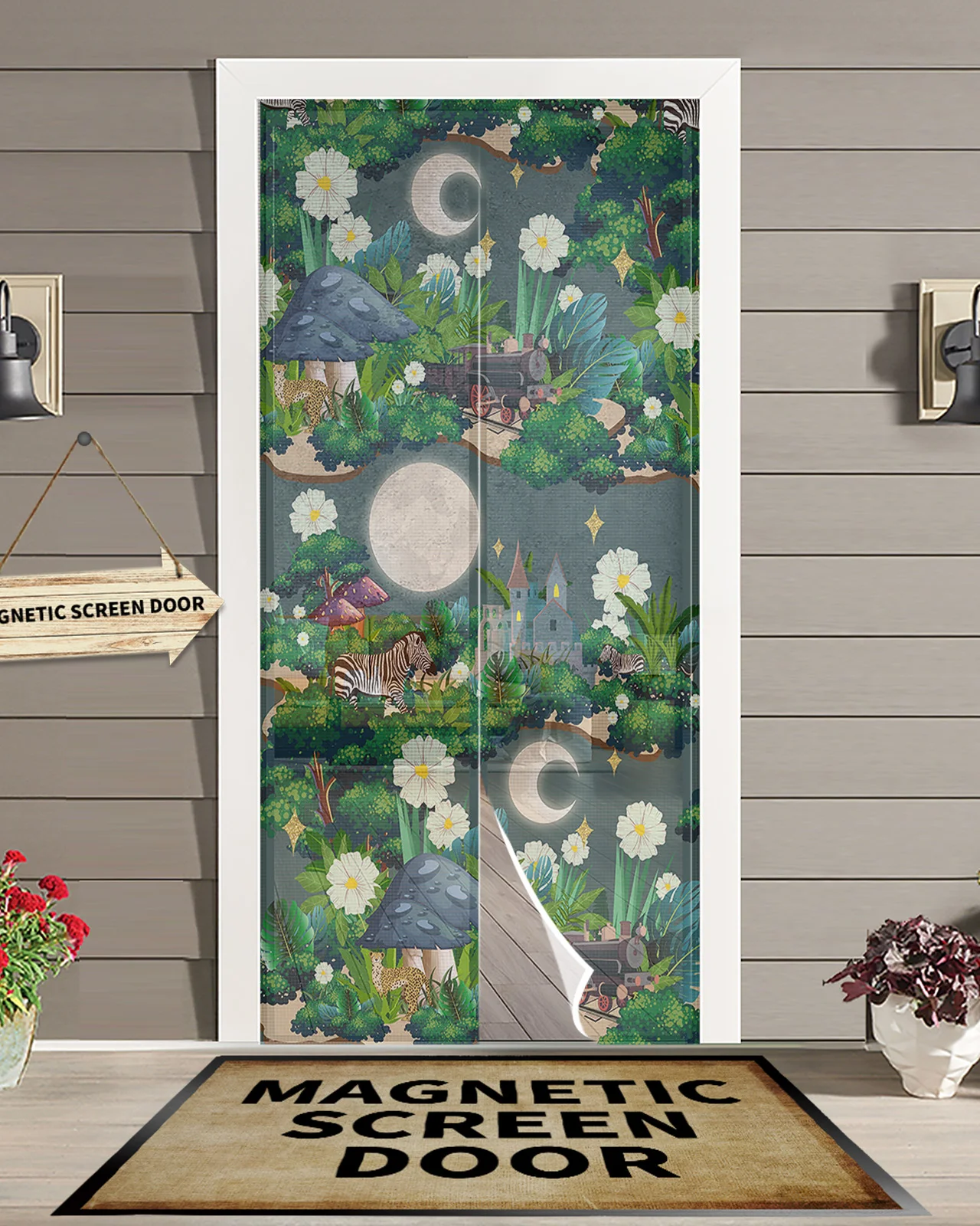 

Jungle Tropical Plant Flower Kitchen Door Curtain Tool-free Magnetic Screen Insect-proof Door Curtain Bedroom Hanging Curtain