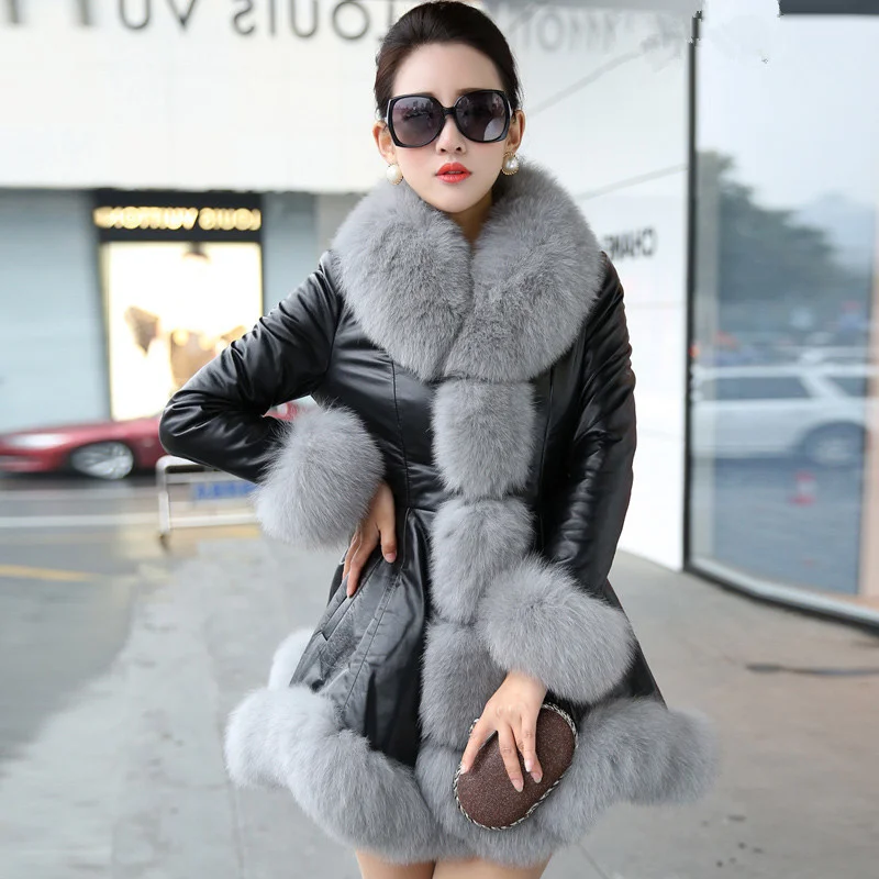 

2023 Genuine Leather Jacket Large Fox Fur Collar Down Jacket Winter Jacket Women 100% Real Sheepskin Coat Female Outwear MY