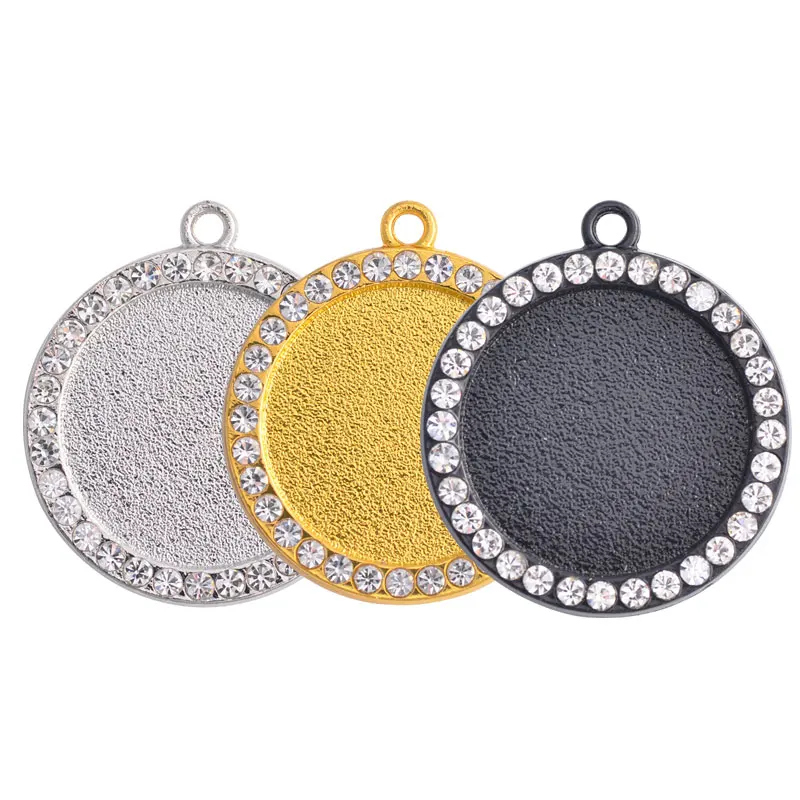 

JUYA 5pcs/lot 25mm Round Cabochon Setting Diamond Crafts Accessories Pendant Base DIY Jewelry Making Findings For Necklace