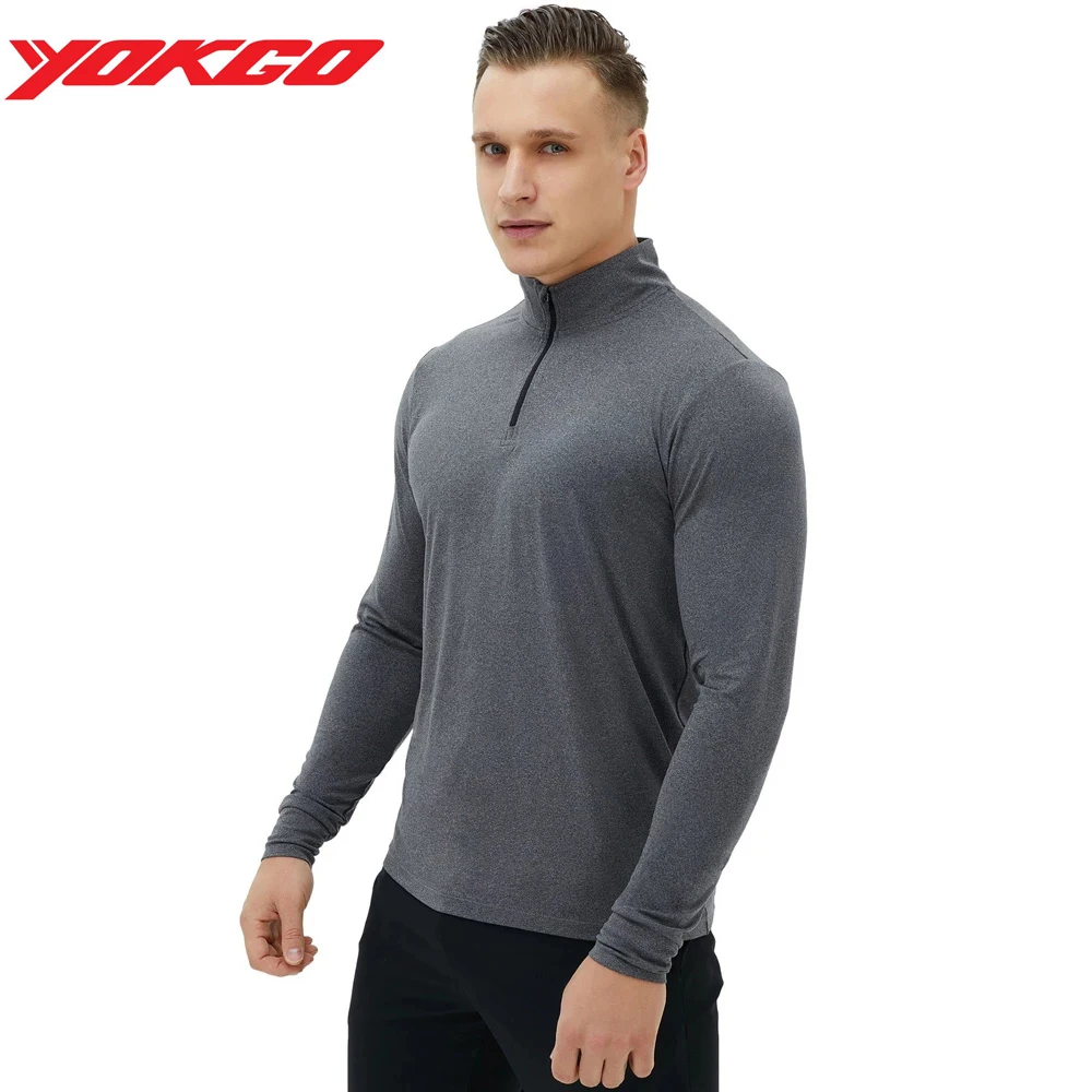 

YOKGO Running Shirts Men Long Sleeve Quick Dry Autumn Gym Sports Elastic Fitness Quarter Zip Pullover T Shirt