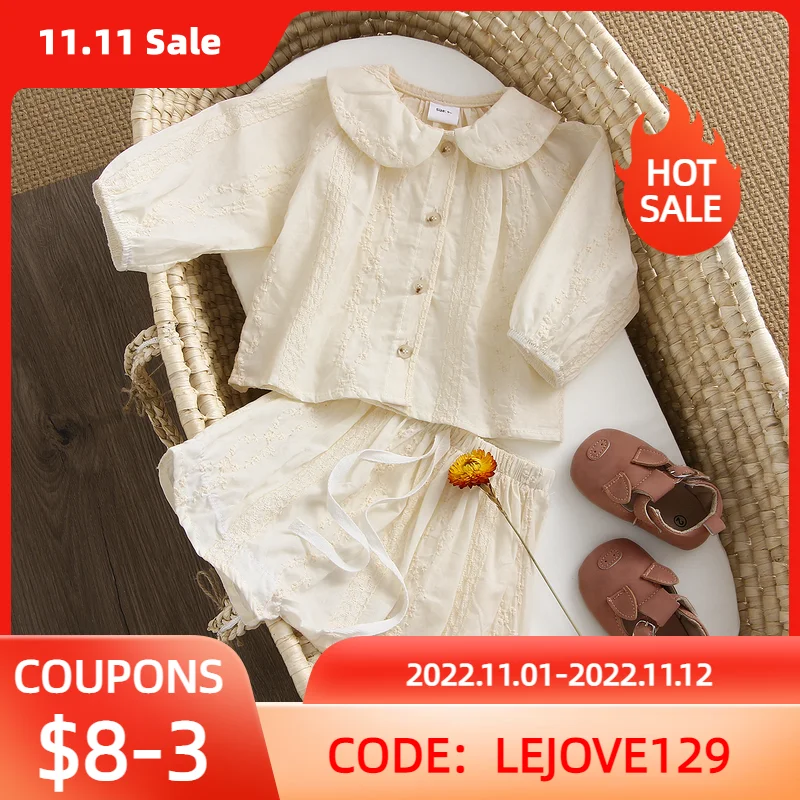 

Spring Summer Baby Girl Clothes Sets Lace Cotton Tops + Shorts Toddler Baby Girl Clothes