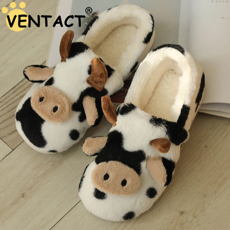 

VENTACT Women Cotton Slippers Winter Cartoon Fleece Indoor Flat Shoes Warm Soft Home Comfortable Non-Slip Slippers Female