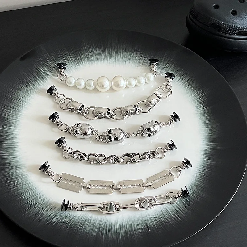 

Креативные жемчужные съемные металлические цепочки с отверстиями для украшения обуви, модные аксессуары в стиле хип-хоп и панк «сделай сам...