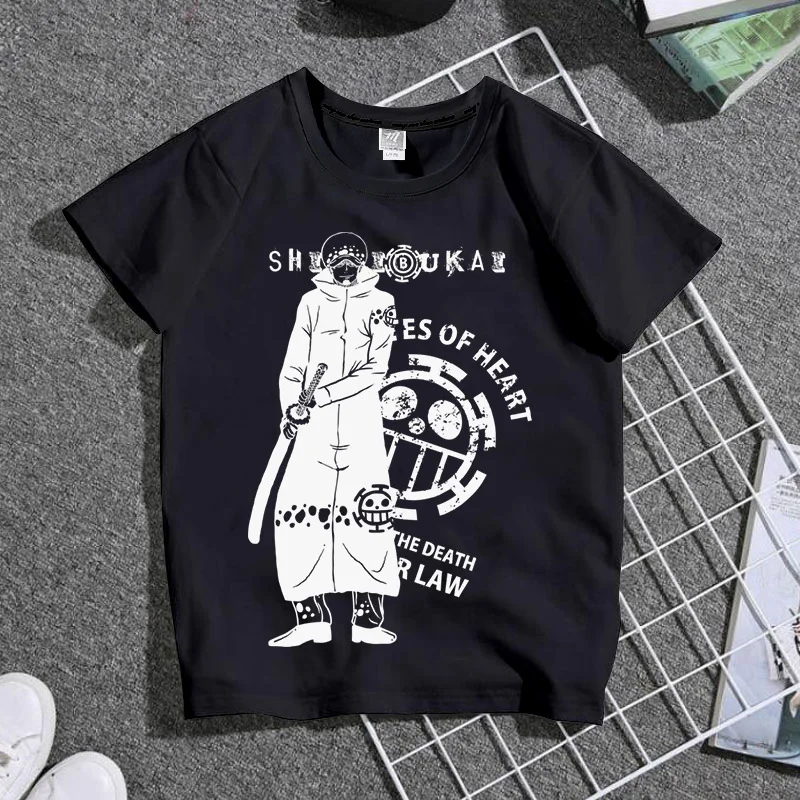 

New Fashion Boys T-shirt One Piece Trafalgar Luo Cartoon Printing Boys and Girls Short-sleeved Fashion Casual T-shirt