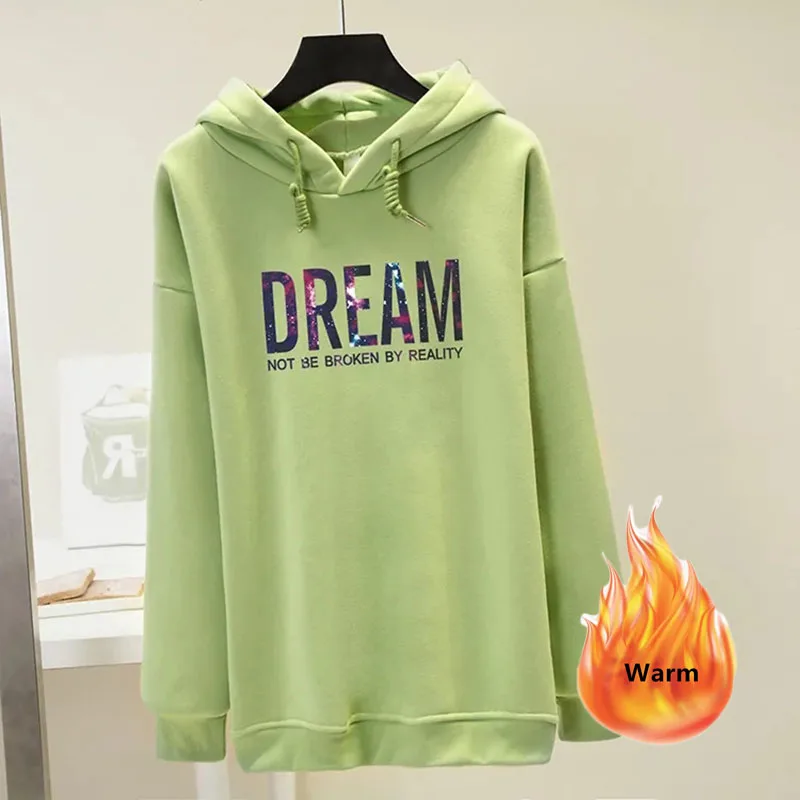 Повседневная теплая Женская толстовка с капюшоном и бархатным принтом толстые