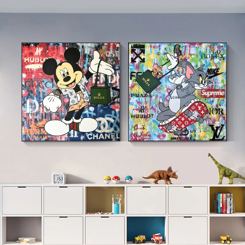 

Disney MINNIE&MICKEY With Luxury Bag Graffiti Art Painting on the Wall Art Posters and Prints Pink Panther Street Art Home Decor