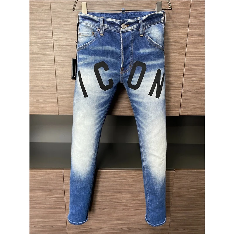 

2024 Men's Brand ICON Letter Printed Cool Guy Pants Casual Cotton Denim Male Dsq2 Clothing Hombre Destroy Long Masculino Jeans