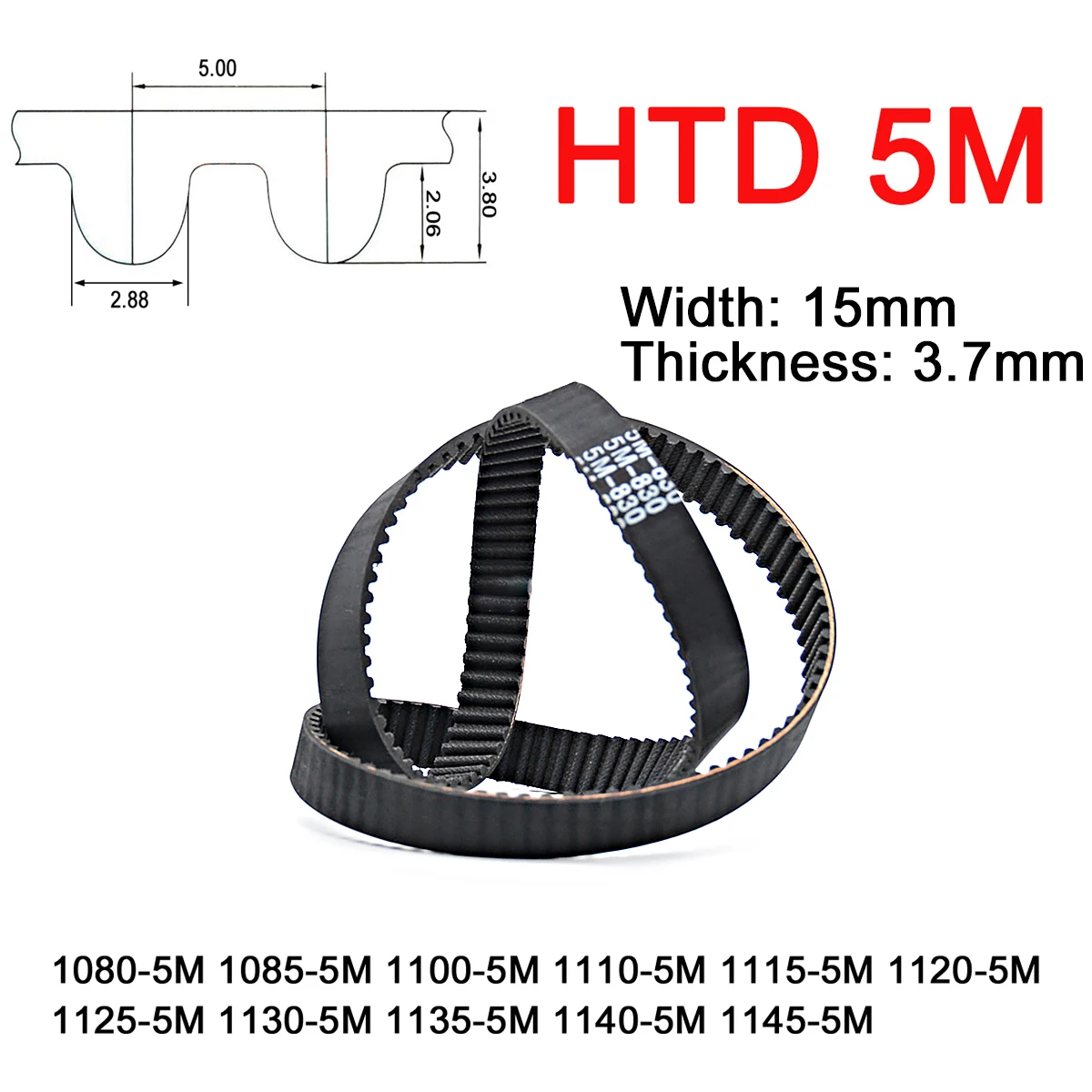 

1Pc Width 15mm 5M Rubber Arc Tooth Timing Belt Pitch Length 1080 1085 1100 1110 1115 1120 1125 1130 1135 1140 1145mm Drive Belt