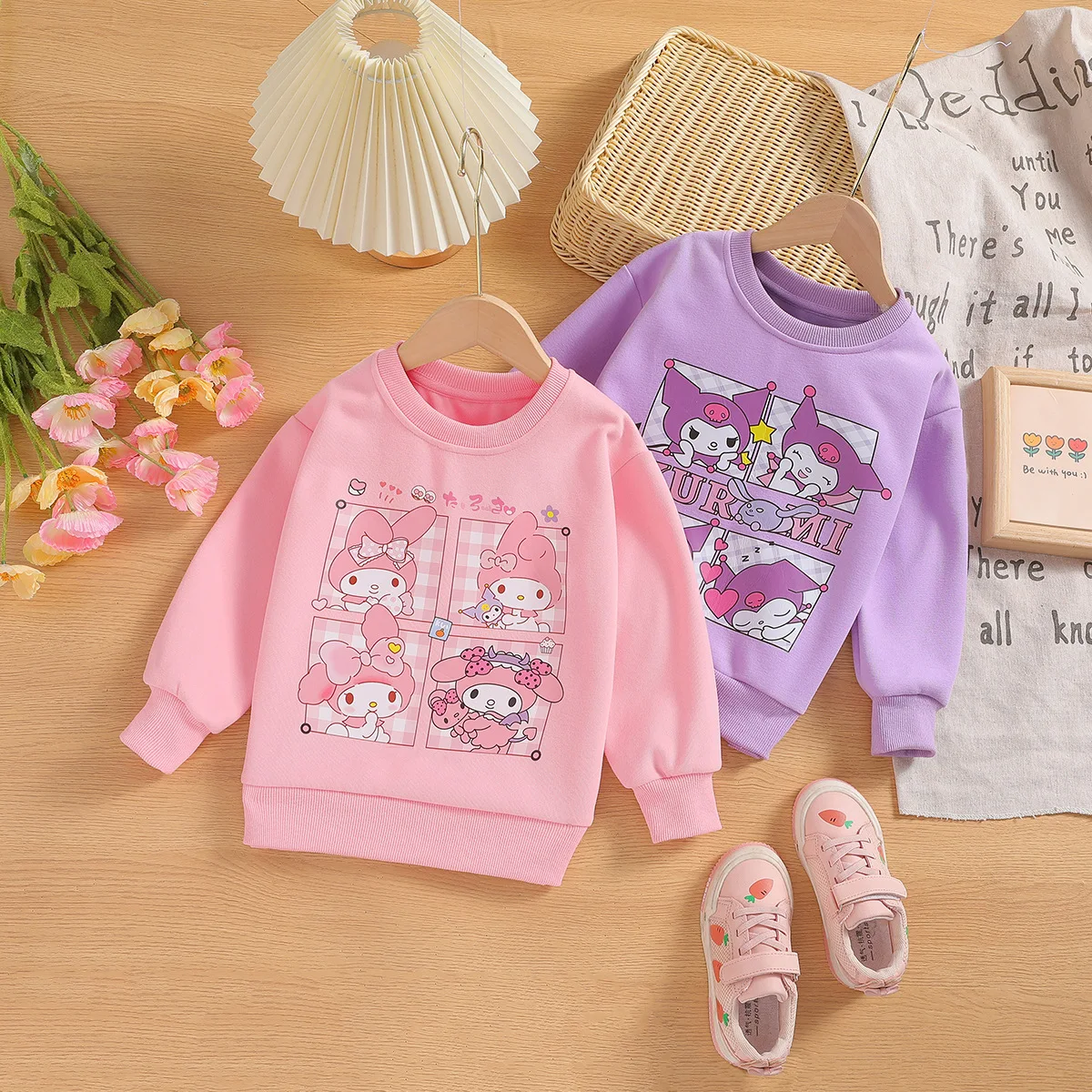

2023 Kawaii New Kuromi Girls Sweatshirt Autumn Medium and Large Childrens Clothing Cartoon Jacket Childrens Autumn Clothing