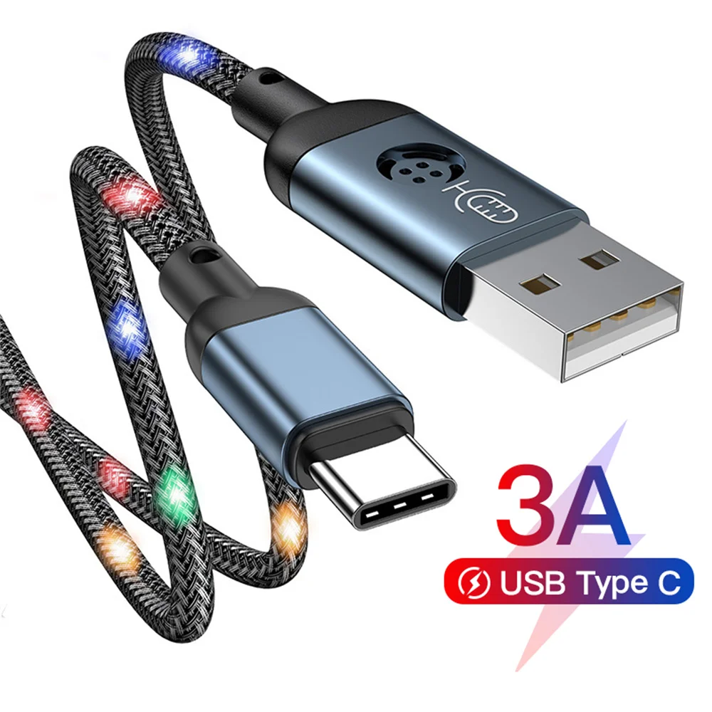 

Car Luminous USB Type C Charge Cable 3A Fast Charging USB-C Type-C Charger Phone Data Line Cord For Samsung S23 S22 Xiaomi Poco