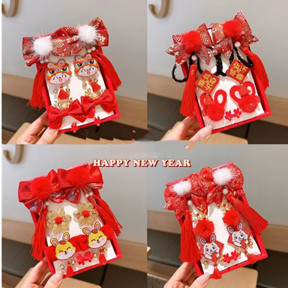 

Заколка для волос с бантом для девочек, милый красный зажим для волос с кисточками, подарок на праздник в Китае, весна, 10 штук