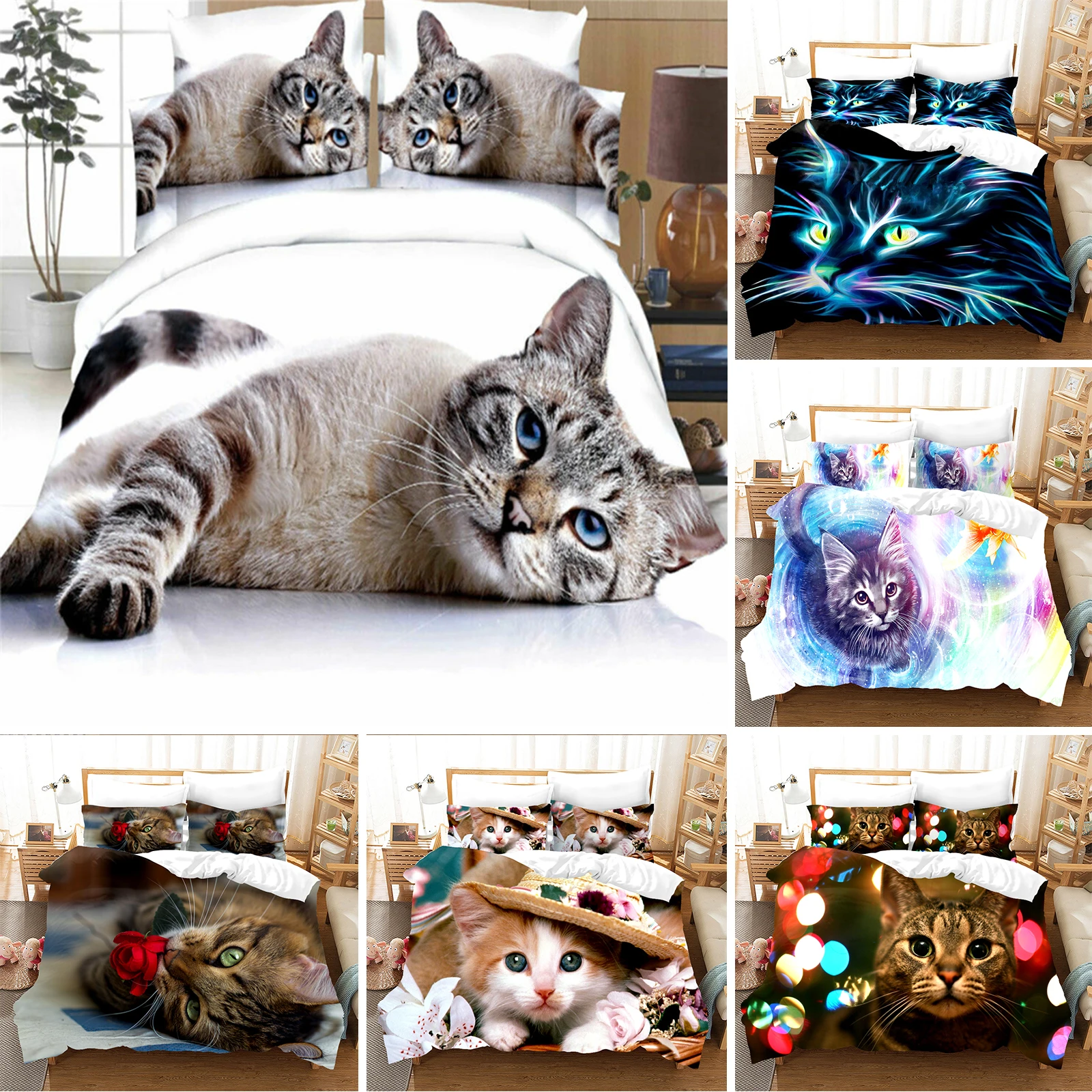 

3D Cute Wolves Cat Dog Print Bedding Set Cute Duvet Quilt Cover Wild Animal Tribal Bed Cover With Pillowcases Custom Bed Linen