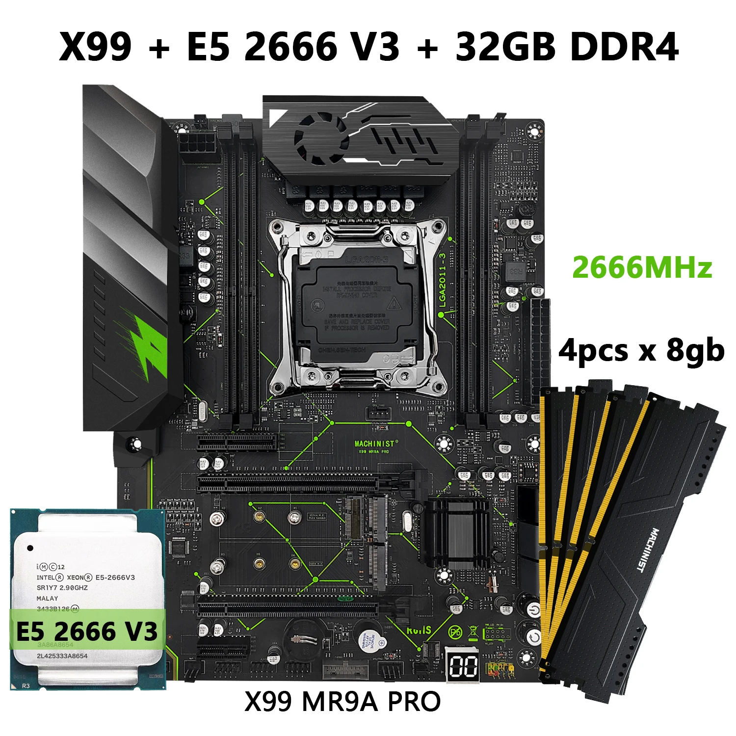 Machinist X99 MR9A PRO комплект материнской платы с Xeon E5 2666 V3 LGA 2011-3 ЦП и DDR4 32 ГБ ОЗУ память ATX плата