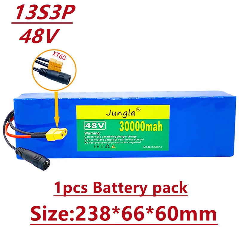 

48V lithium-ion battery pack, 13S3P, 30000mAh, DC+XT60 connector, suitable for electric wheelchair, electric bicycle, etc