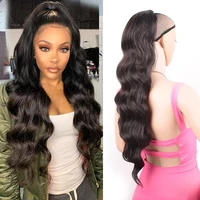 synthetic long body wave drawstring ponytail hairpiece for black women natural fake wavy pony tail clip in hair extension