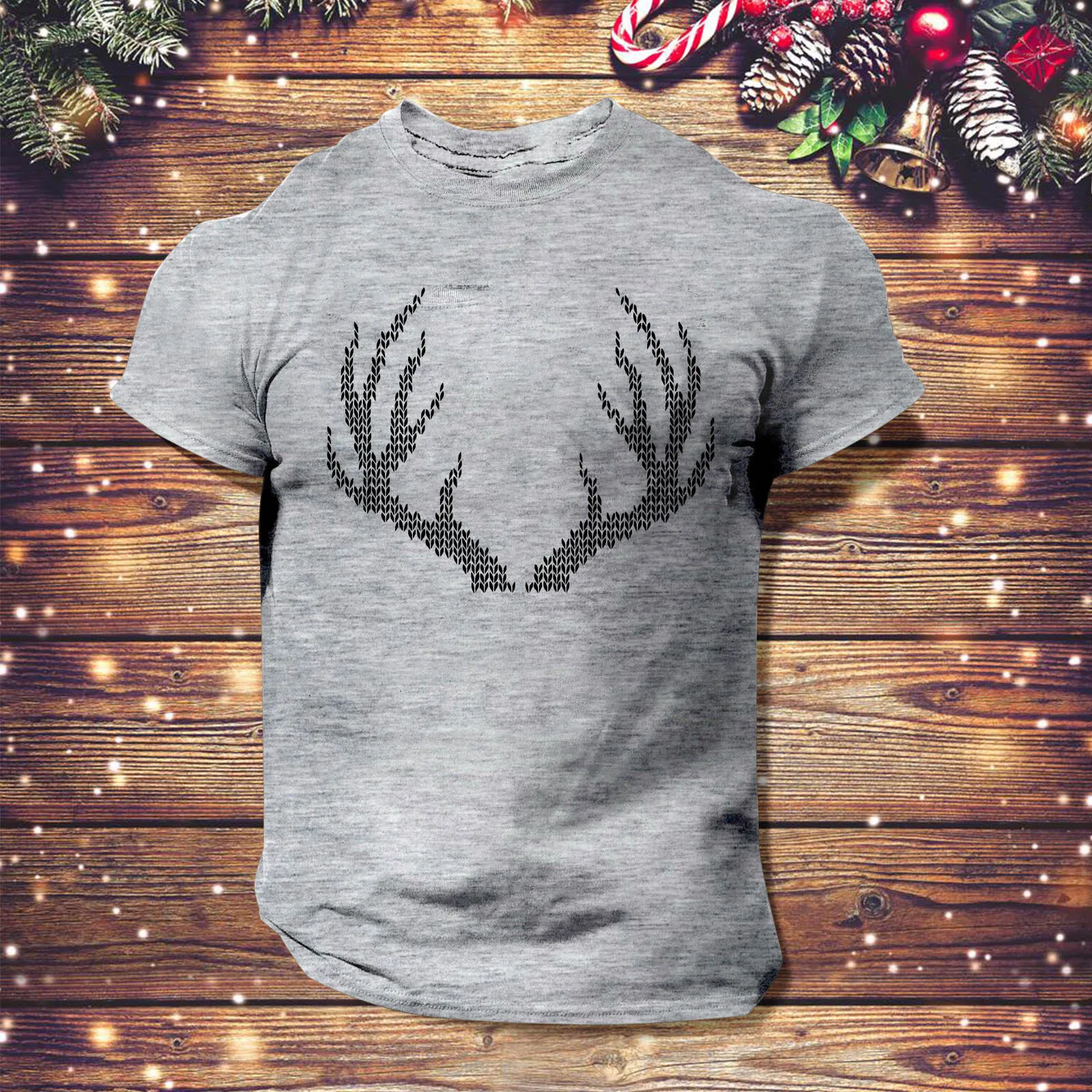 

Футболка мужская с 3d принтом рогов, милый Повседневный Топ с коротким рукавом для мальчиков и девочек, уличная одежда с рисунком рождествен...