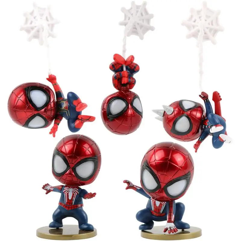

Marvel Comics Spider Man Figure Model Toys 5Pcs Q Version Different Shapes Pvc 9-18Cm Doll Car Decoration Personal Collection