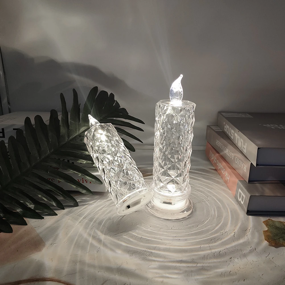 

LED Electronic Candle Light Wedding Birthday Dinner Party Rose Flower Flameless Crystal Candle Table Lamp Home Decoration