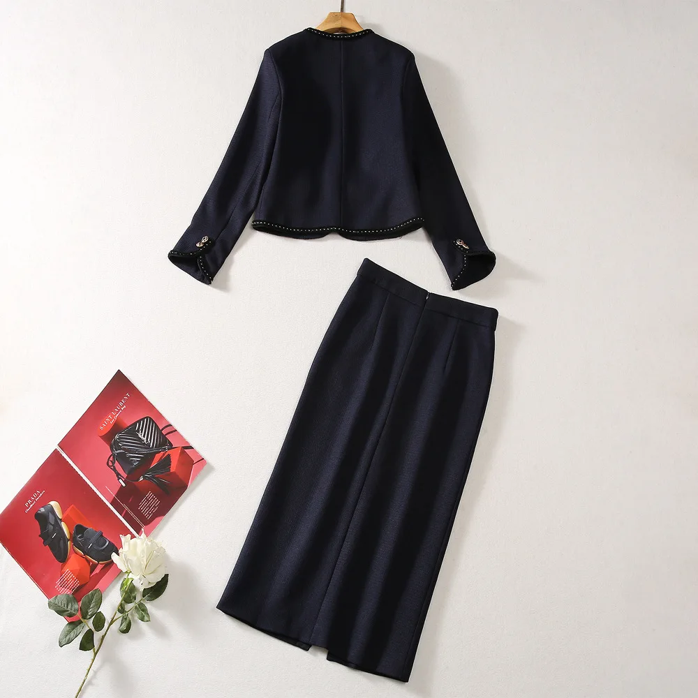 2024 осень-зима женский костюм OL с v-образным вырезом и длинными рукавами