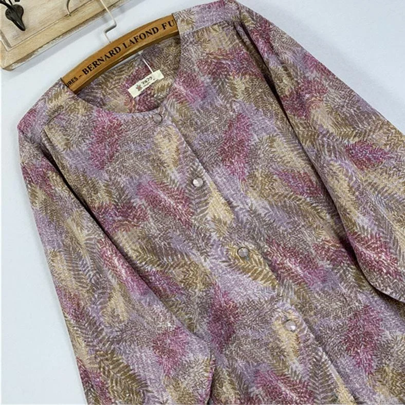 Vintage Retro Floral Idle Sle Loose Long sleeve Chiffon Shirts Japan fashion Print BF Shirt