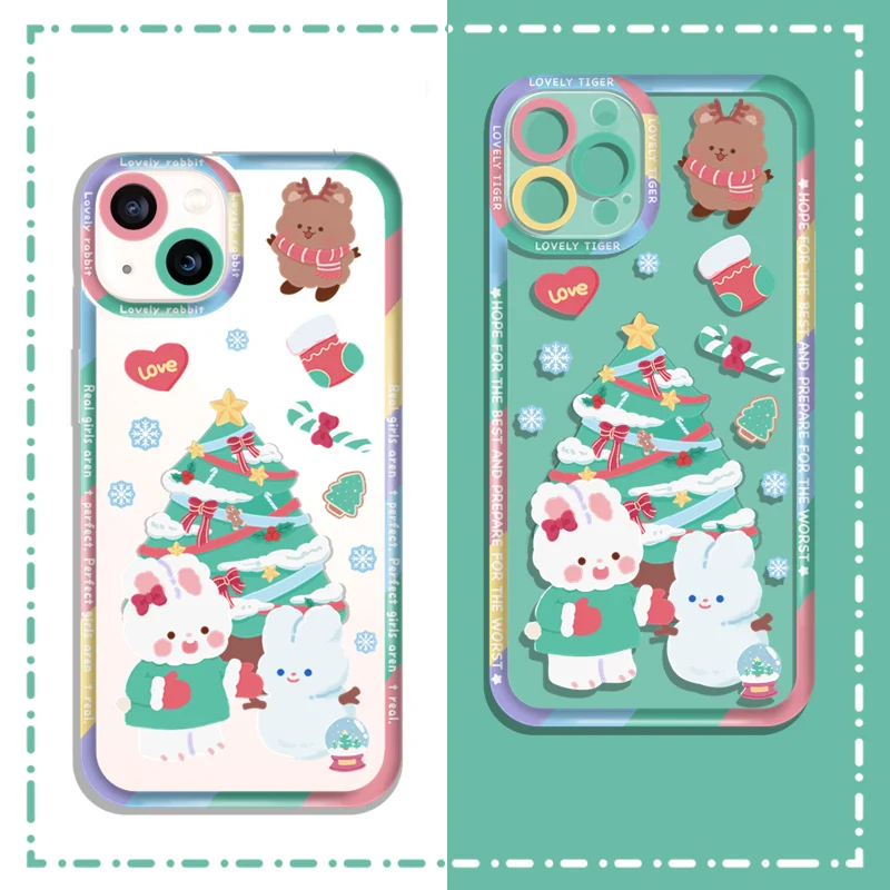 

cartoon christmas bunny ins phone case For iPhone 13 12 mini 11 pro x s max XR 6 7 8 plus Angel Eye Silicone Transparent snowman