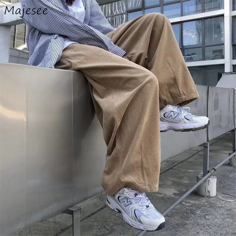 Pants Men Wide Leg Trousers Teenager All-match Streetwear Korean Corduroy Summer Baggy Minimalist Japanese Fashion Handsome Ins