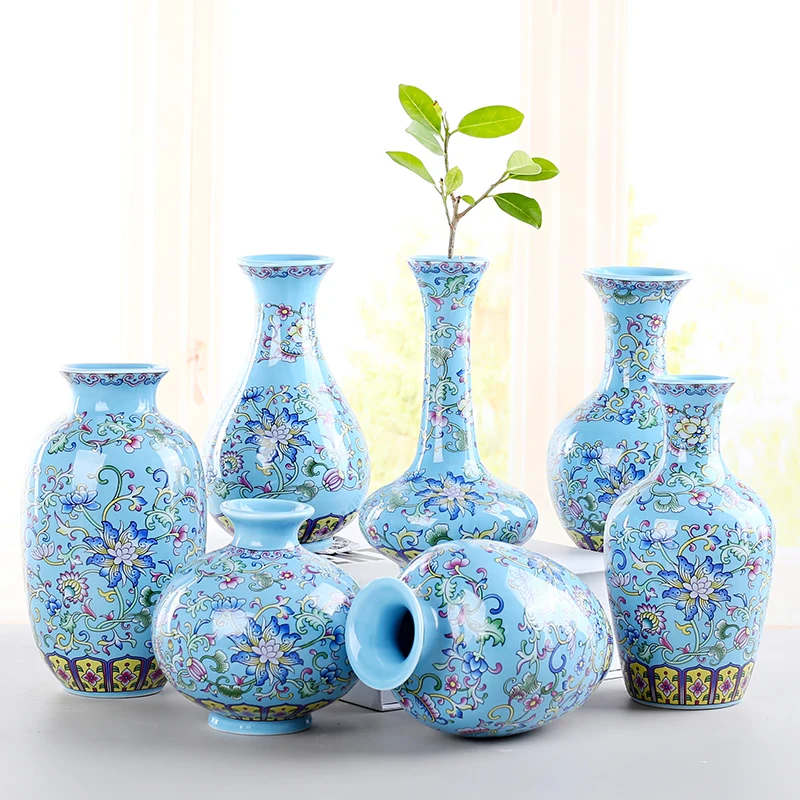 

Ceramic blue and white porcelain bottle Mini hydroponic enamel color retro flower arrangement tabletop decoration tea ceremony