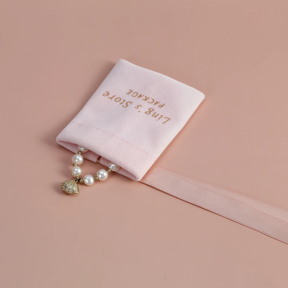 50Pcs Pink Velvet Bag with Ribbon Flannel Jewelry Bag Gift Pouch for Wedding Candy Gift Packing Christmas Decoration Custom Logo