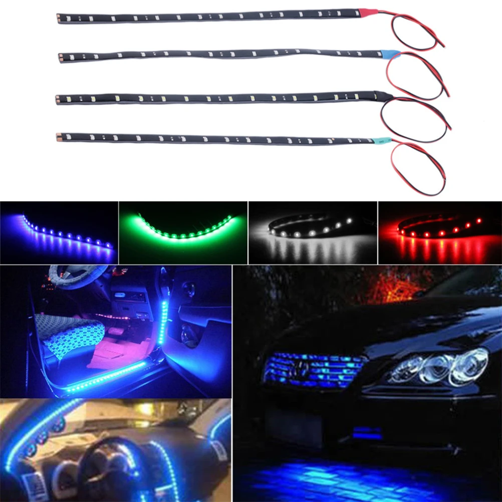 

1pc Light Strip 12V Car Interior Led Strip Sticker Daytime Running Lights Waterproof Flexible Car Light 4 Color