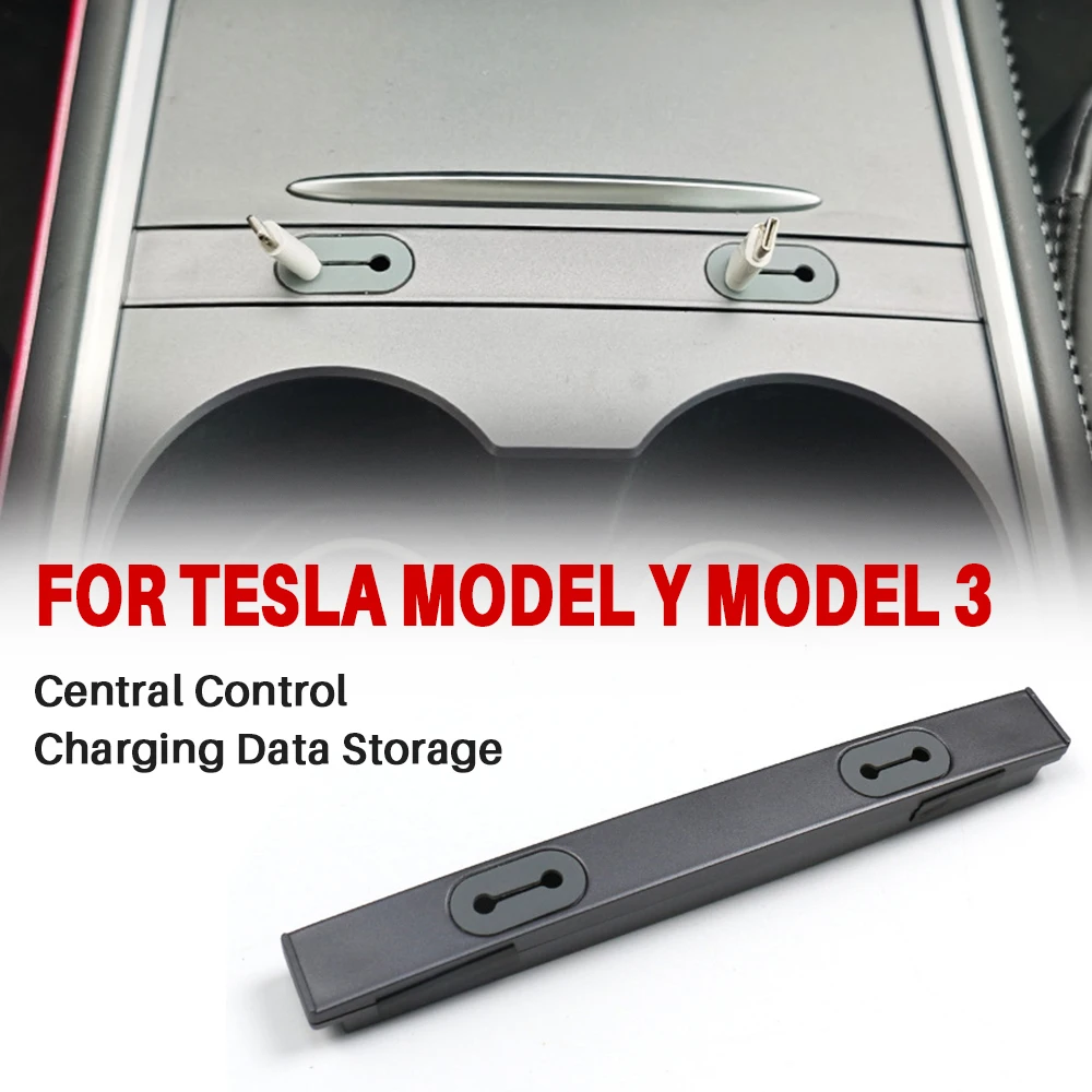

For Tesla Model y Model 3 Central Control Threading Box Charging Data Cable Hub Storage Interior Parts ABS Car Accessories