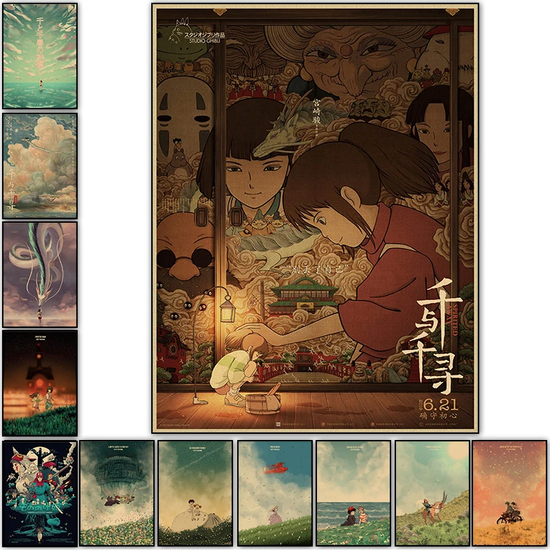 

Miyazaki Hayao Anime Poster Studio Ghibli Animation Canvas Painting Spirited Away Totoro Bedroom Home Decor HD Wall Art Pictures