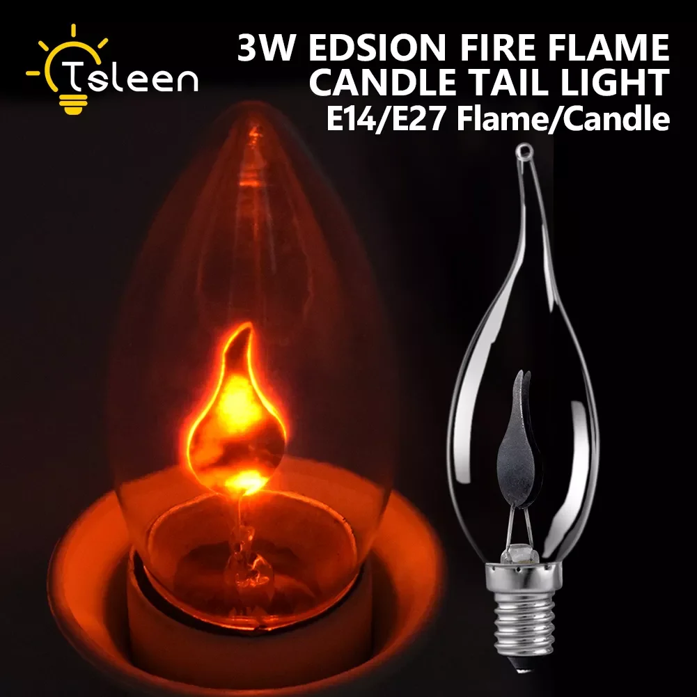 

Edison Flicker Flame Led Candle Light Bulb E14 E27 Emulation Fire Lighting Vintage 3W AC220V Tail Retro Decor Energy Saving Lamp