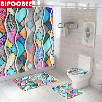 Bohemian Colorful Shower Curtain Bathroom Curtains Mildew Proof Durable Bath Mat Toilet Cover Pedestal Non-Slip Rug Home Decor