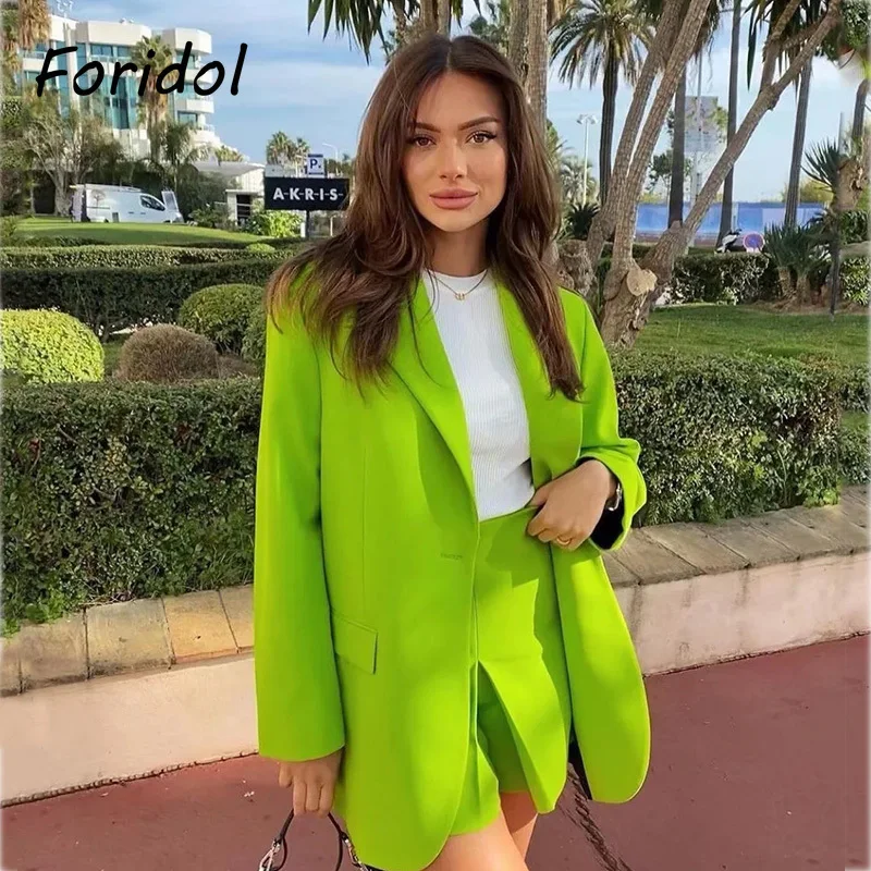 Foridol Neon Green Single Button Blazer 