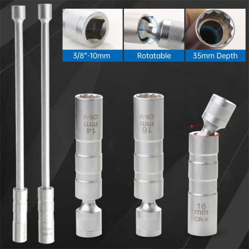 

For 14/16mm Spark Plug Socket Set Flexible Socket Wrench Magnetic 12 Angle Repairing Removal Tool Thin Wall 3/8" Drive Sockets